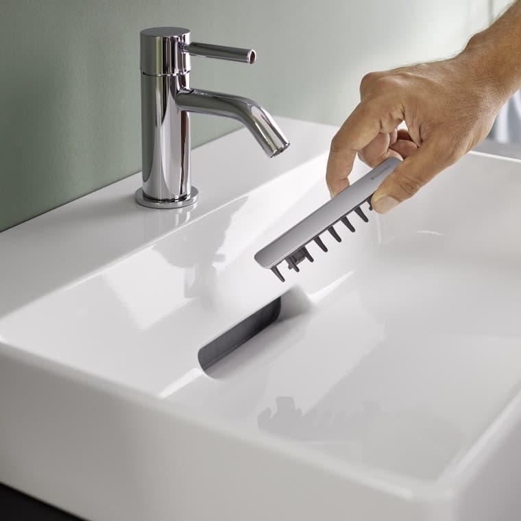 CleanDrain washbasin waste cover with comb insert CleanDrain washbasin waste cover with comb insert