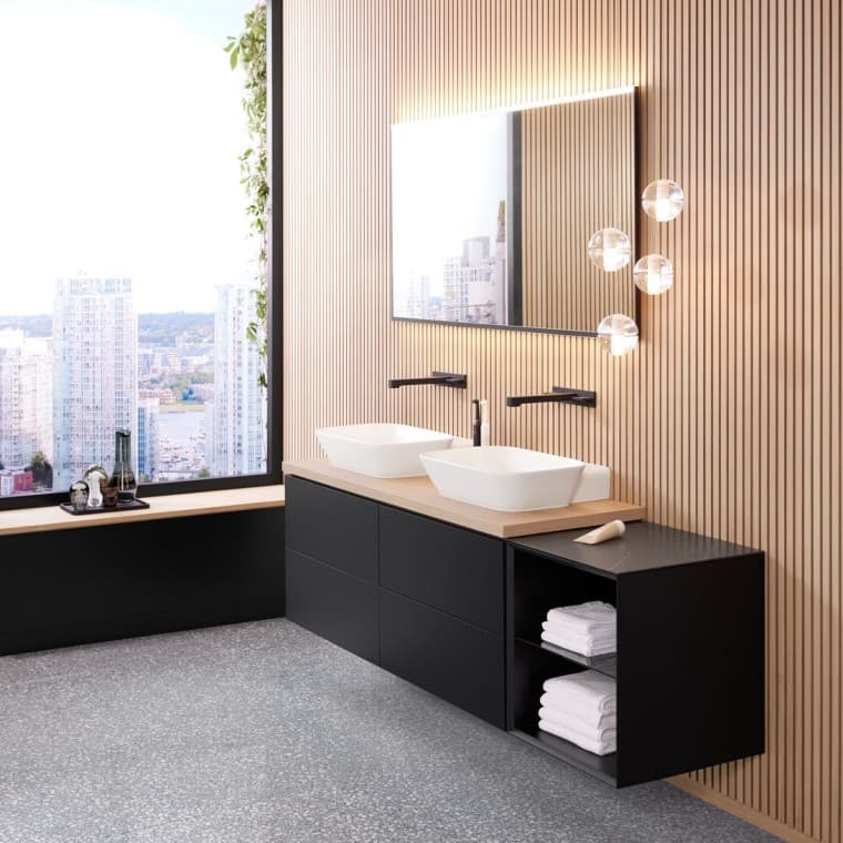 Geberit Option Plus mirror with Geberit ONE bathroom sink and washbasin cabinet Geberit Option Plus mirror with Geberit ONE bathroom sink and washbasin cabinet