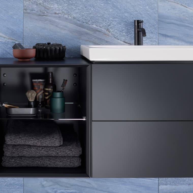 Geberit ONE washbasin cabinet with open side element Geberit ONE washbasin cabinet with open side element