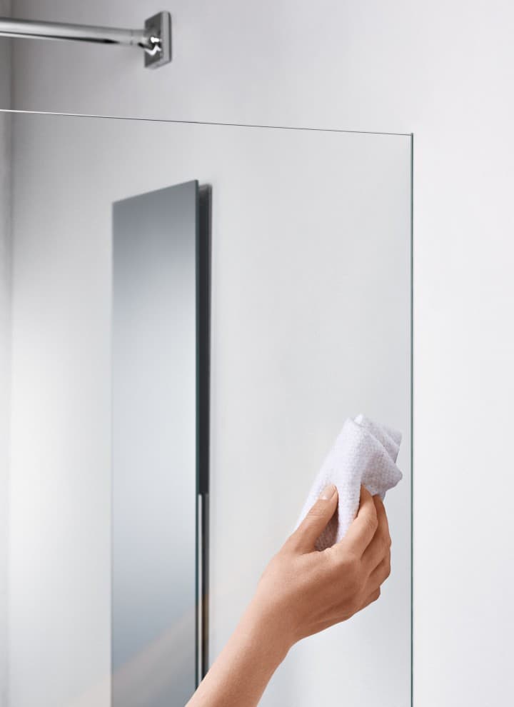 Shower is cleaned by hand Shower is cleaned by hand