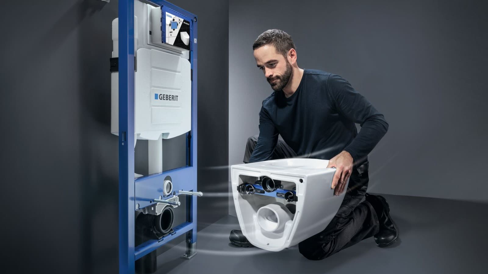 Plumber-mounted WC system comprising Geberit Sigma concealed cistern and Geberit Acanto WC Plumber-mounted WC system comprising Geberit Sigma concealed cistern and Geberit Acanto WC