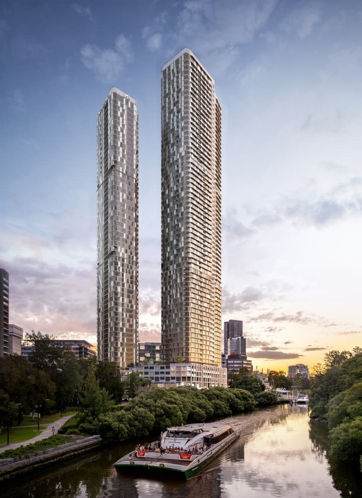 The two 180 George Towers tower over Sydney's western suburbs (© Meriton Group) The two 180 George Towers tower over Sydney's western suburbs (© Meriton Group)